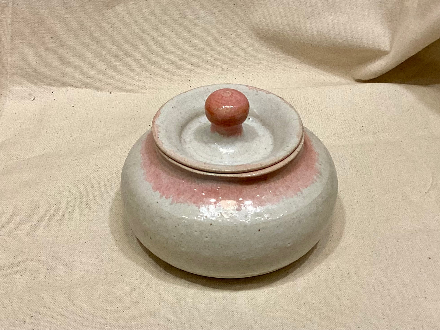 Pink and Cream Jar with Lid