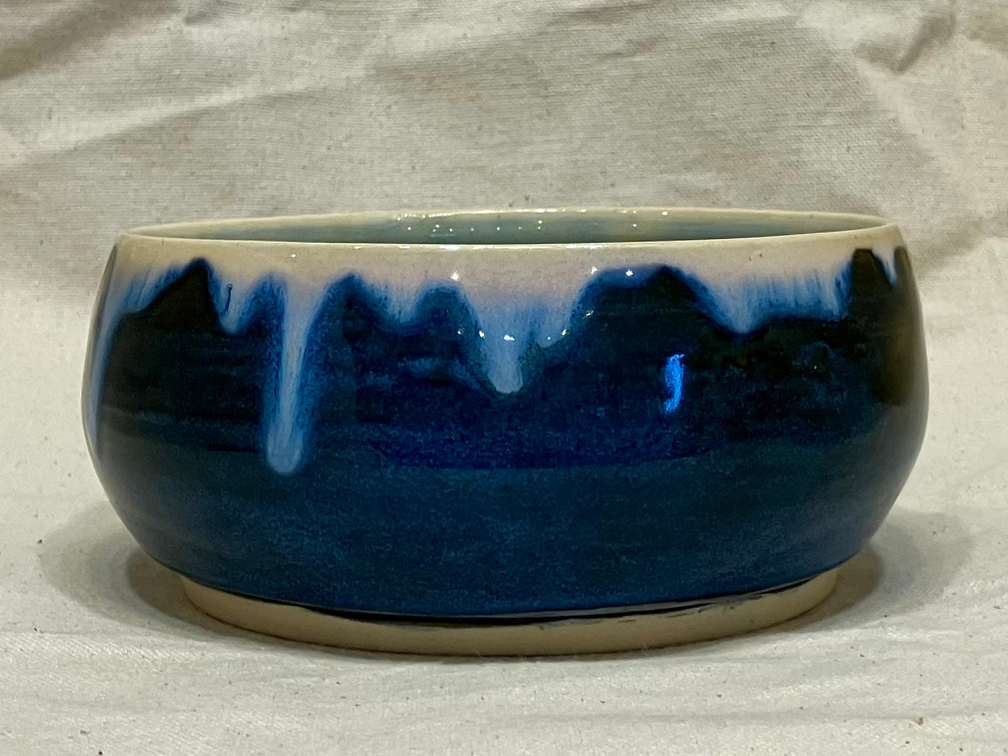 Medium Blue Bowl with Ivory Drips