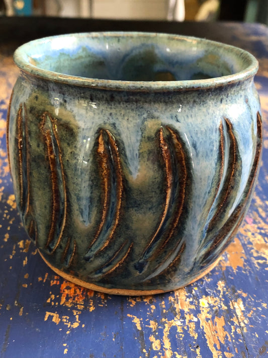 Blue and Brown Textured Stripes Vase