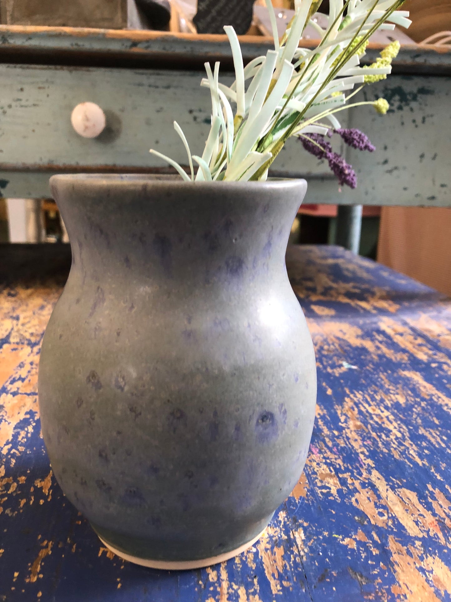 Blue Vase with Purple Specks