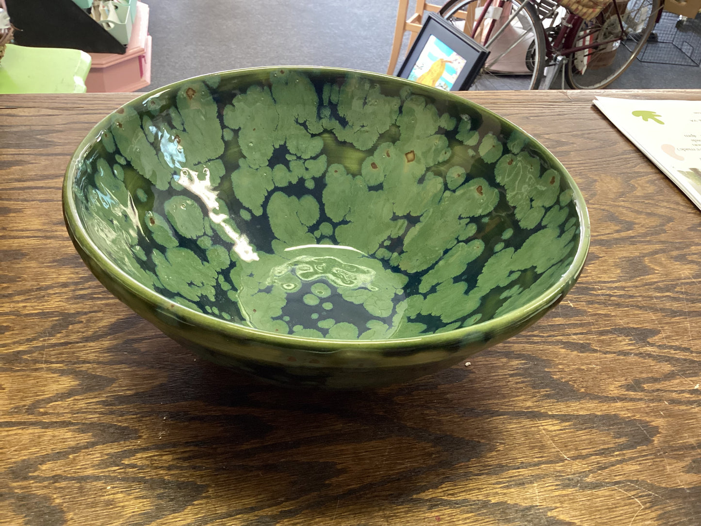 Large Green Bowl with splotches