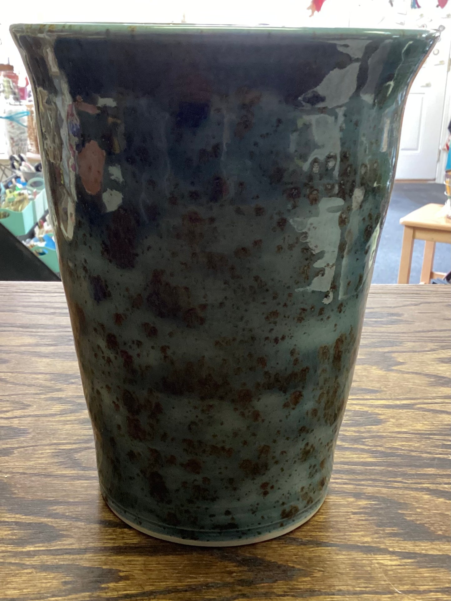 Large Blue Vase with Brown Specks