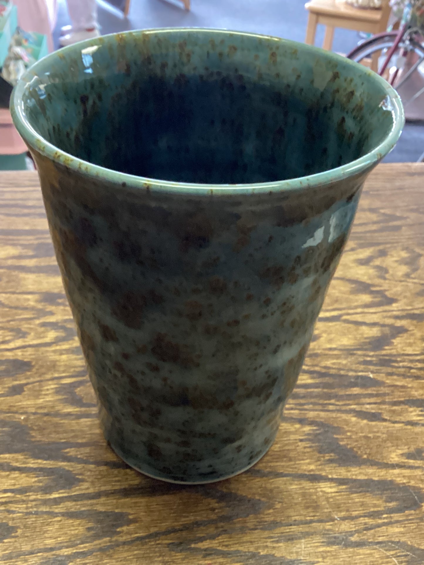 Large Blue Vase with Brown Specks