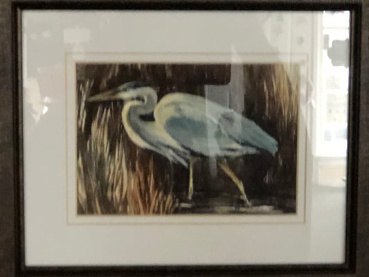 “Stalker” Heron Framed Watercolor