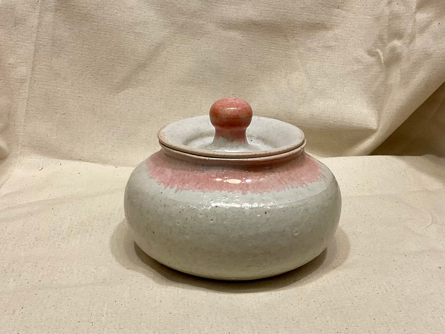 Pink and Cream Jar with Lid