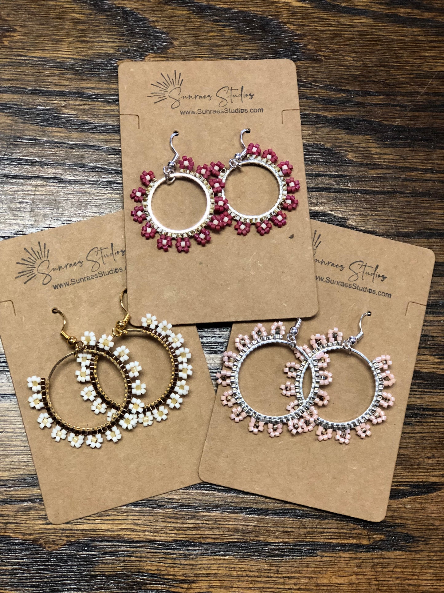 Beaded Daisy Hoops