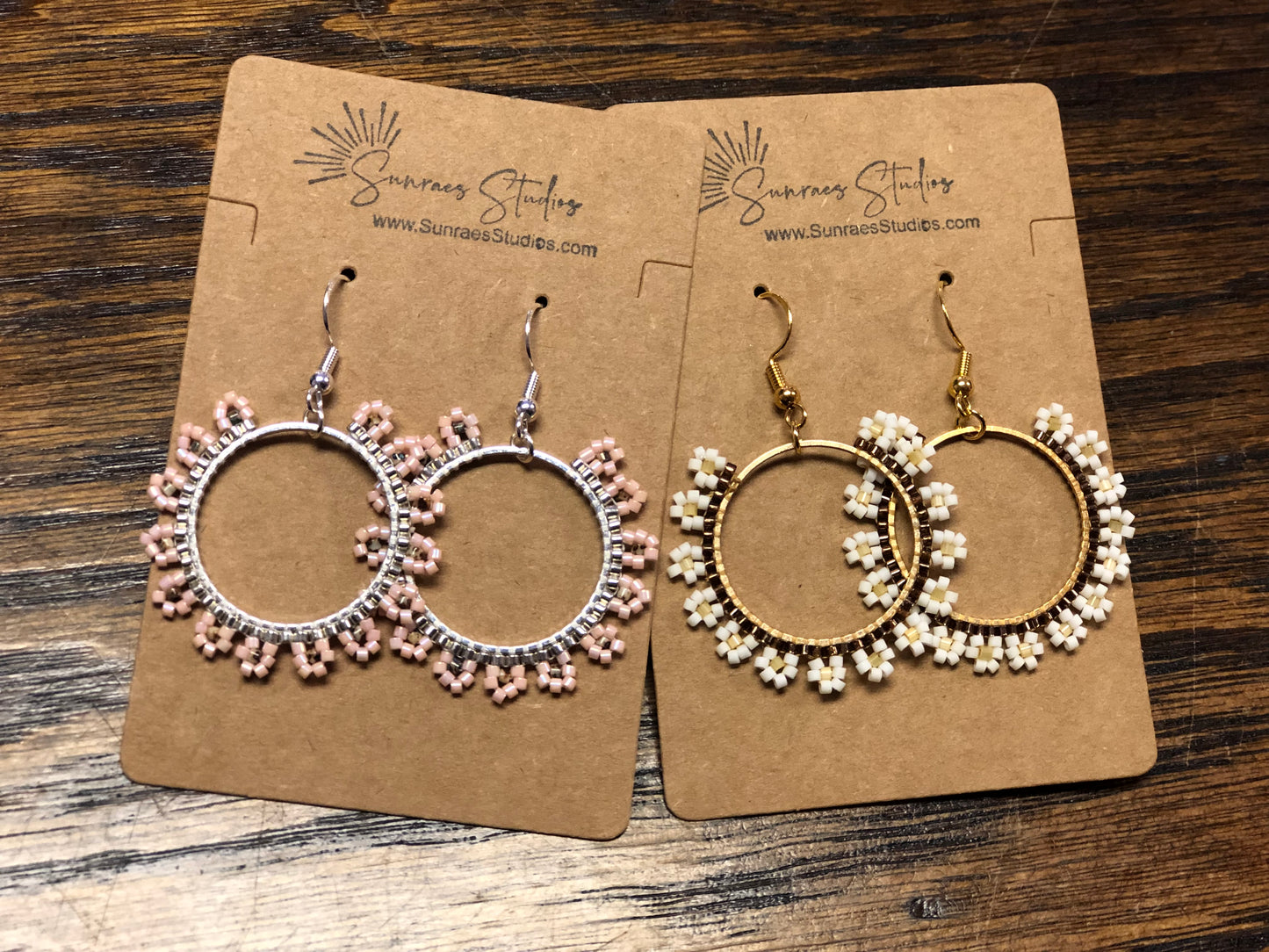 Beaded Daisy Hoops