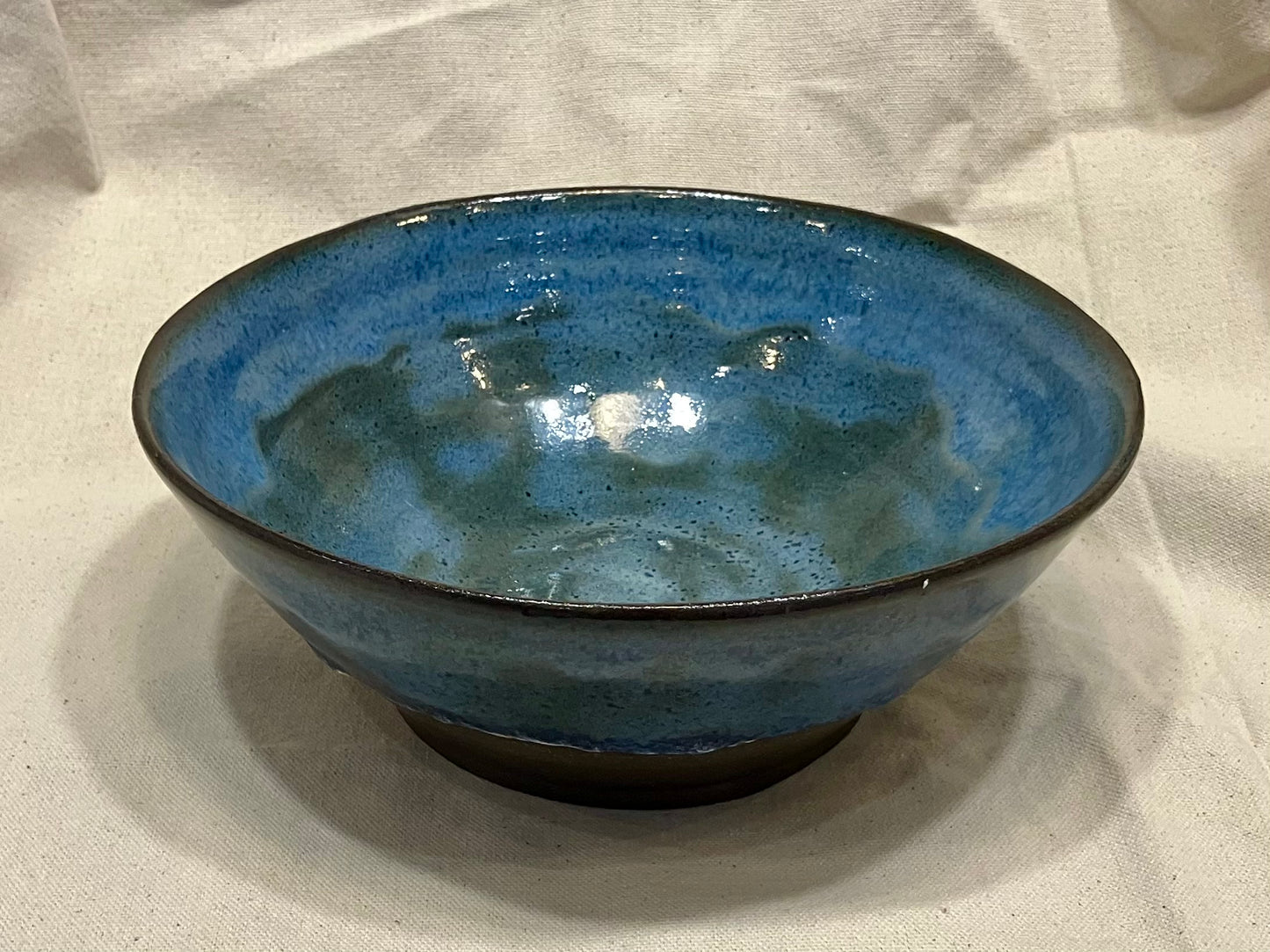 Medium Blue and Green Bowl - Black Clay