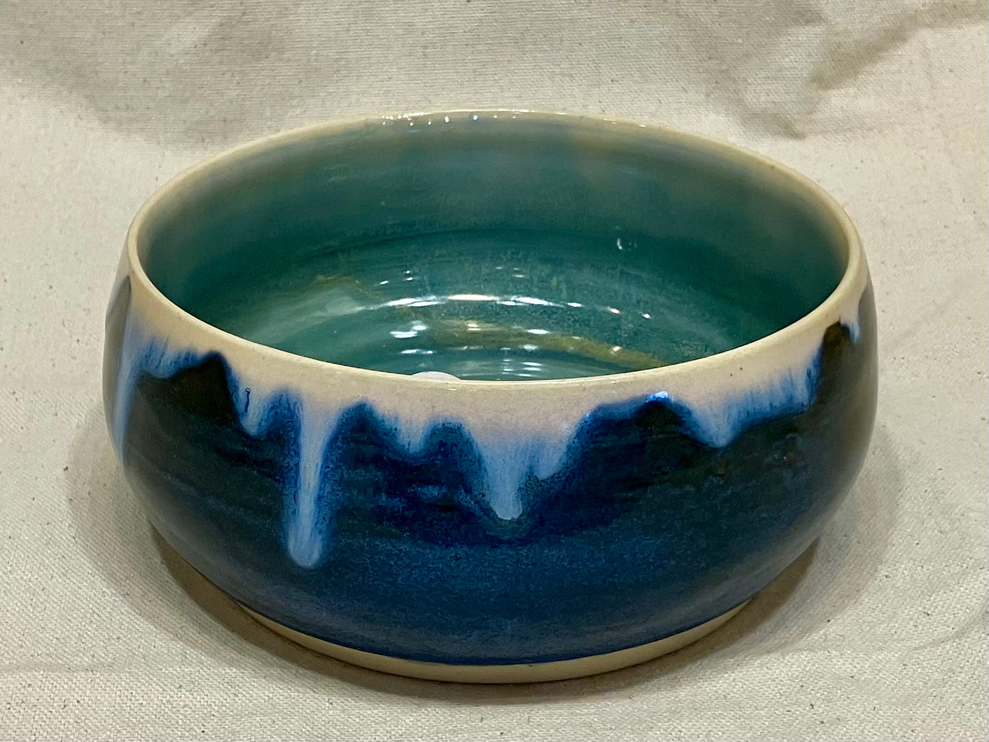 Medium Blue Bowl with Ivory Drips