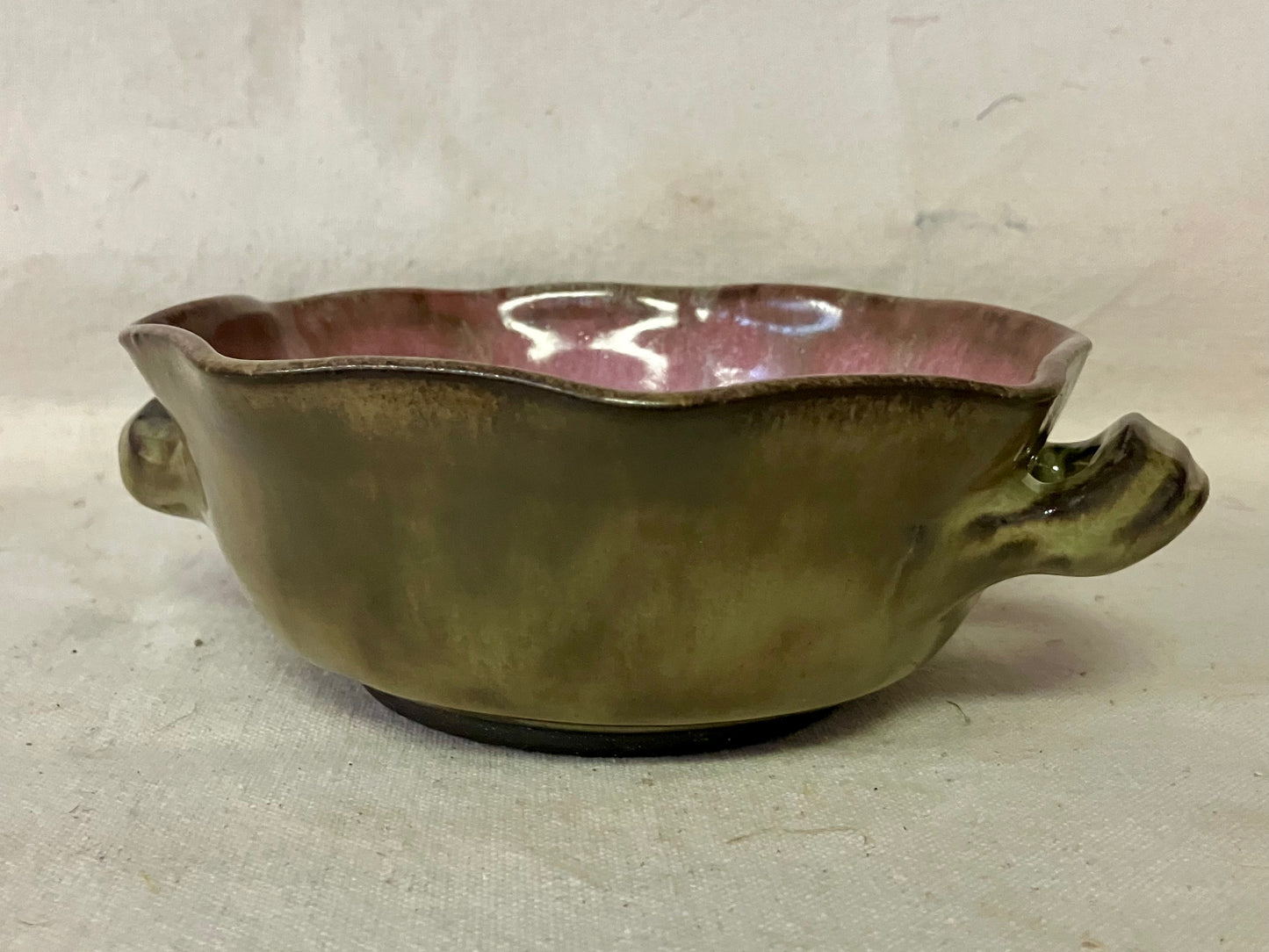 Pink & Green Handled Bowl