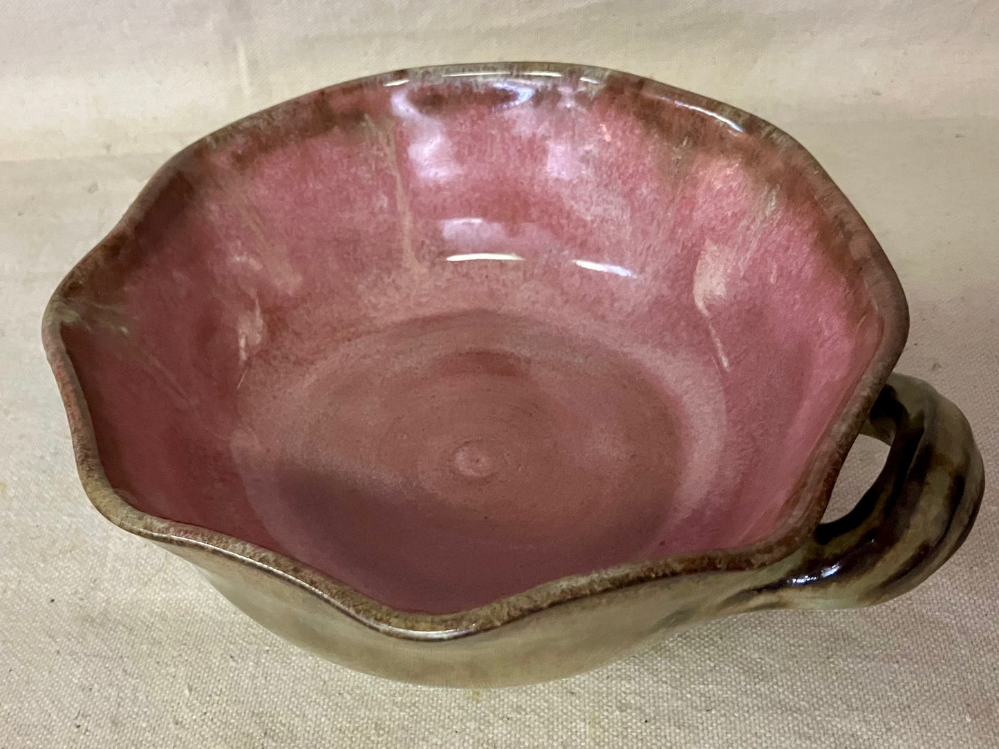 Pink & Green Handled Bowl