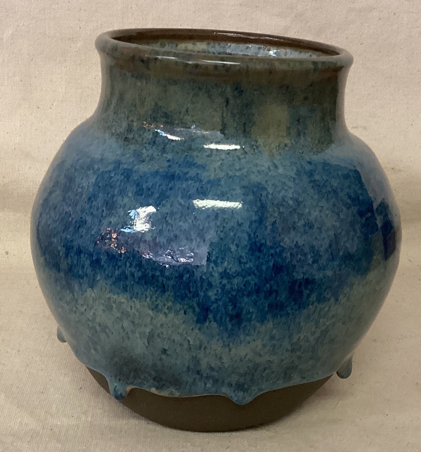 Stout Vase With Drippy Blue Glaze