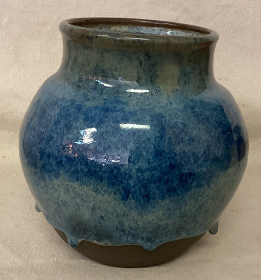 Stout Vase With Drippy Blue Glaze