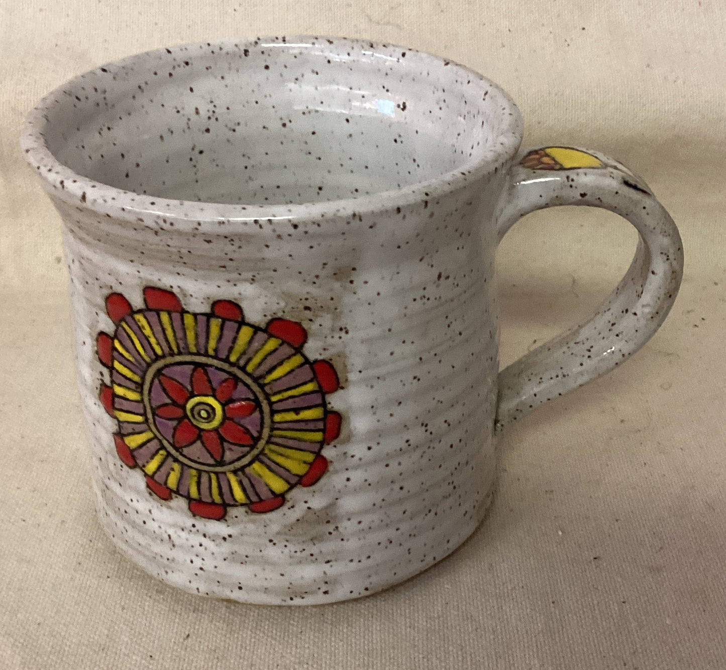 White Mug With Painted Flowers and Designs